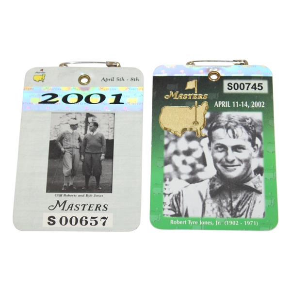 2001 & 2002 Masters Tournament SERIES Badges - Tiger Woods Wins