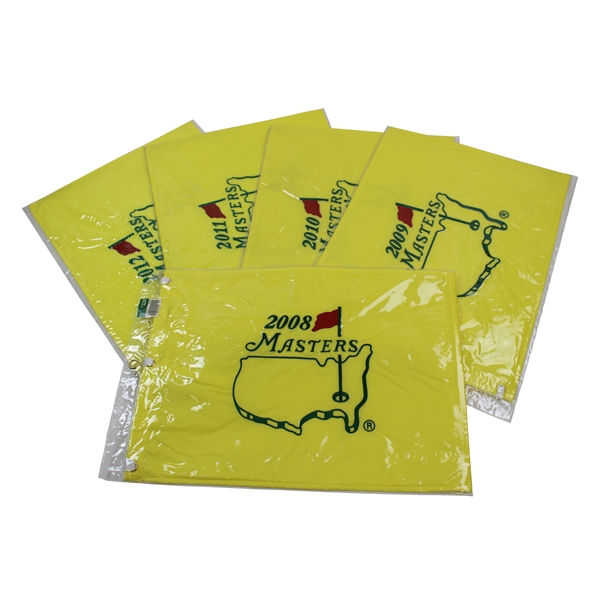Five (5) Masters Tournament Embroidered Flags in Original Packages - 2008-2012