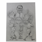 Original Gene Sarazen Grand Slam Pencil on Paper Study Sketch by Artist Robert Fletcher