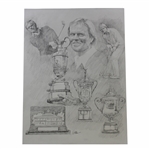 Original Jack Nicklaus Grand Slam Pencil on Paper Study Sketch by Artist Robert Fletcher