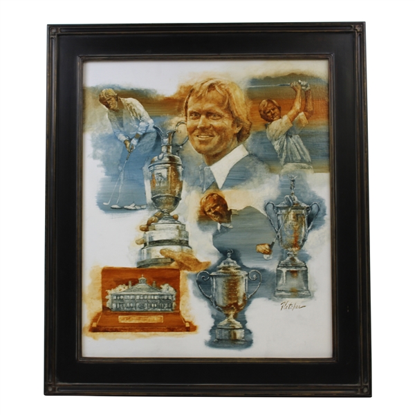 Original Oil on Panel Jack Nicklaus Grand Slam Painting by Artist Robert Fletcher - Framed