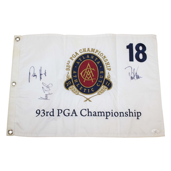 Bradley, Harrington & Toms Signed 2011 PGA at Atlanta Athletic Club Flag JSA #VV50060