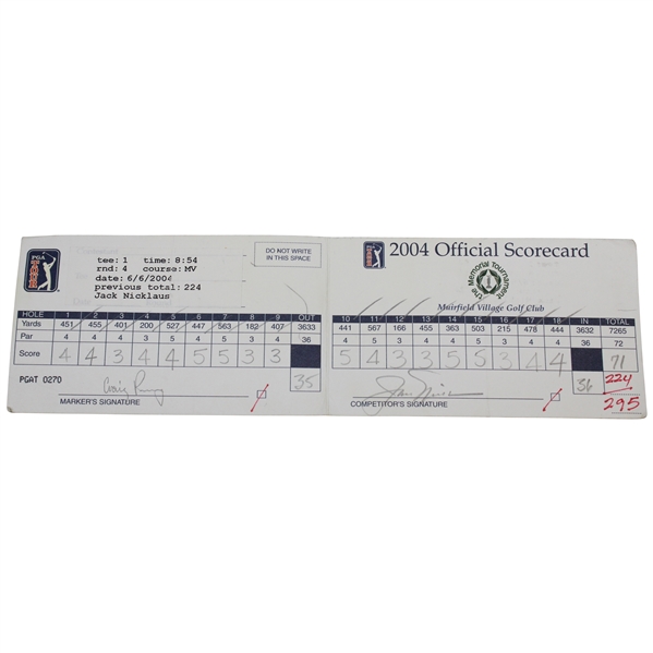 Jack Nicklaus Final Cut Made Final Rd Official Competitor Scorecard - 2004 The Memorial Tournament