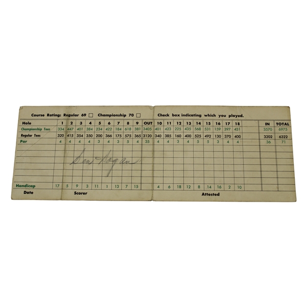 Ben Hogan Signed Classic Shady Oaks Country Club Scorecard - Home Course JSA ALOA