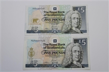 Jack Nicklaus & Old Tom Morris RBS 5lb Commemorative Banknotes