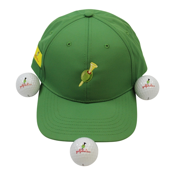 Golfoholics Green Unused Hat with Three (3) Golfoholics Logo Golf Balls