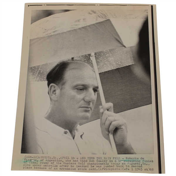 Roberto De Vicenzo 1968 Masters AP Wire Photo - April 14th