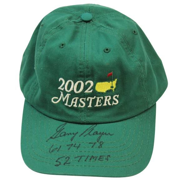 Gary Player Signed 2002 Masters Green Hat w/Years Won & 52 Times JSA #AH61363