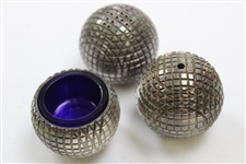 Golf Condiment Set w/Salt, Pepper & Mustard Pot Golf Balls by Sheffield E.P.N.S.