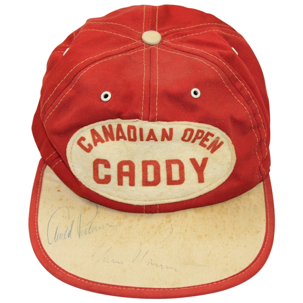 Arnold Palmer & Gary Player Signed Vintage Canadian Open Caddy Red/Tan Hat JSA ALOA