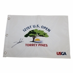 Jon Rahm Signed 2021 US Open at Torrey Pines White Embroidered Flag JSA ALOA