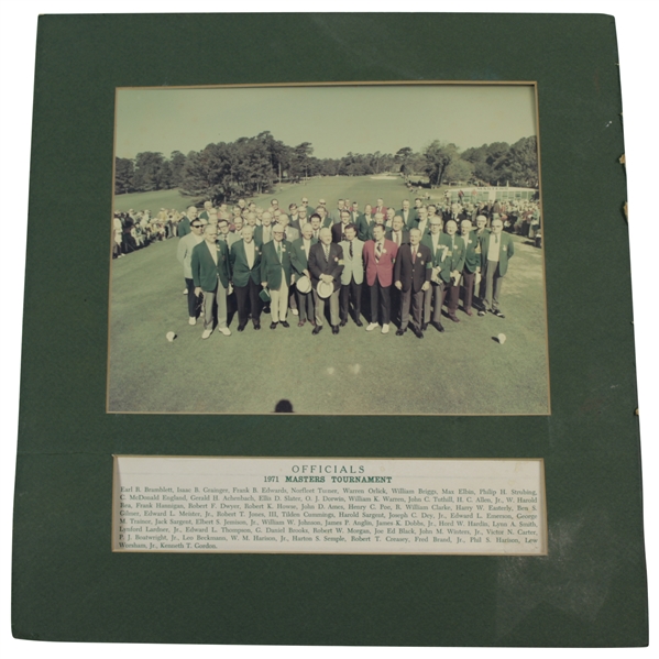 1971 Masters Tournament Officials Photo With List Of Names - Matted