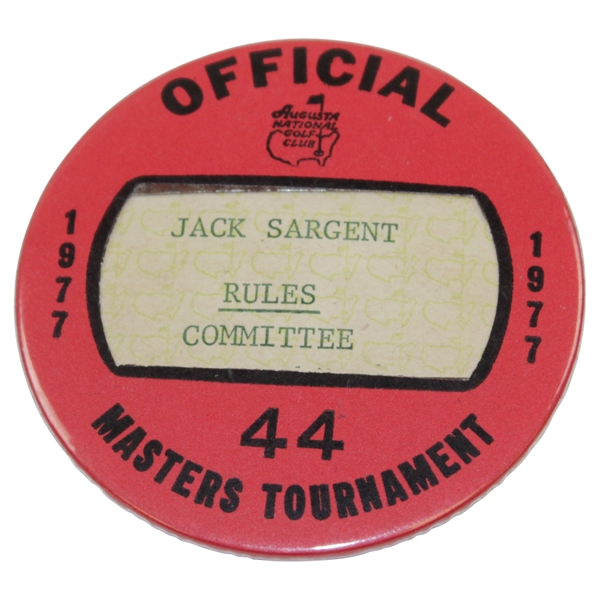 1977 Masters Tournament Official Pin - Jack Sargent Rules/Committee #44