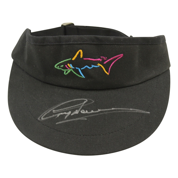 Greg Norman Signed Shark Logo Black Visor JSA ALOA