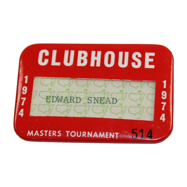 1974 Masters Tournament Clubhouse Badge #514 - Edward Snead - Sam Snead Collection