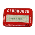 1974 Masters Tournament Clubhouse Badge #514 - Edward Snead - Sam Snead Collection