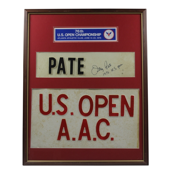 Champion Jerry Pate Signed 1976 US Open at Atlanta Athletic Club Used Standard Bearer Sign - Framed JSA ALOA