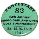 Ralph Hutchisons 1942 6th Annual Oakland Open Contestant Badge #82