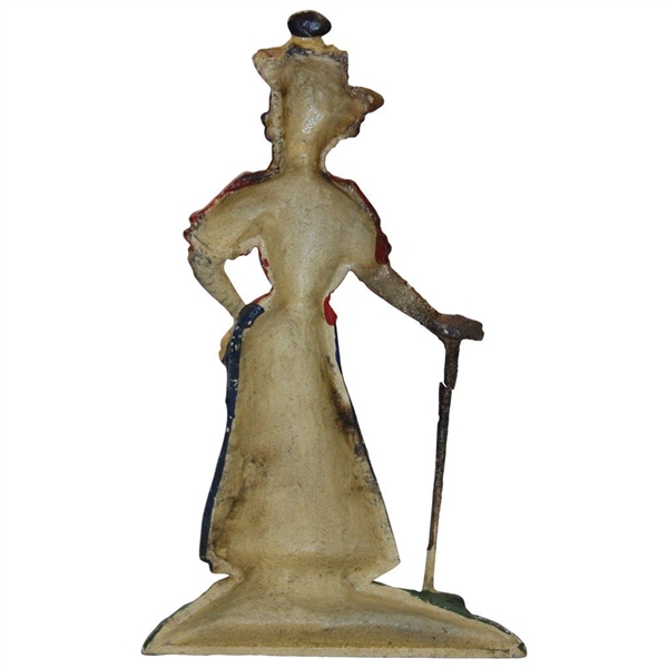1928 Lady Golfer in Blue & Red Cast Iron Door Stop