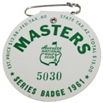 1961 Masters Tournament SERIES Badge #5030 w/Original Pin - Gary Player Winner