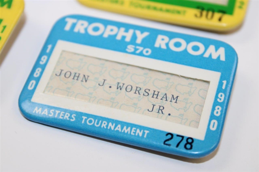 Four (4) Masters Tournament Trophy Room Badges - 1980 (x2) & 1982 (x2)