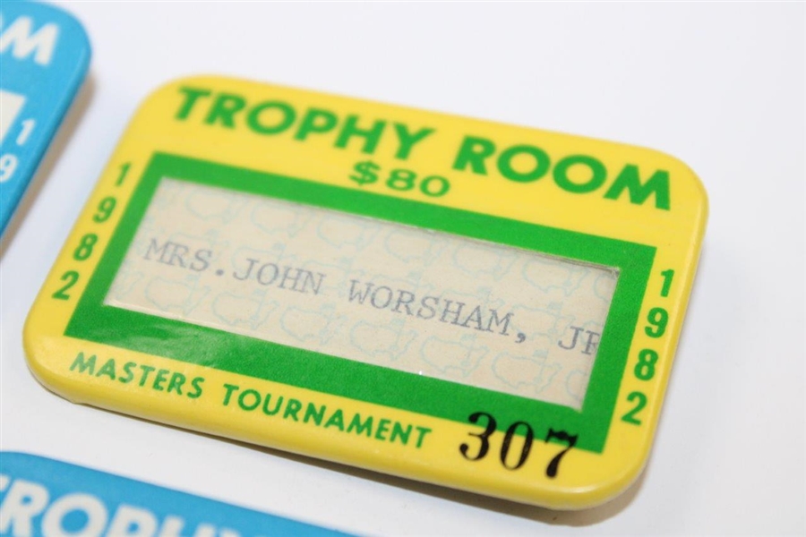 Four (4) Masters Tournament Trophy Room Badges - 1980 (x2) & 1982 (x2)