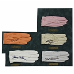 Watson, Norman, Faldo, Miller & Calcavecchia Signed Golf Gloves Matted Display JSA ALOA