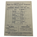 1933 Ryder Cup Monday Order of Play & Start Times - Supplement to Official Program