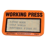 1962 Masters Working Press Badge Lynne Roge