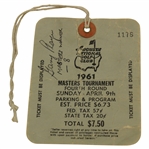 Gary Player Signed 1961 Masters Final Rd Ticket #1176 w/Masters Winner -8 JSA ALOA