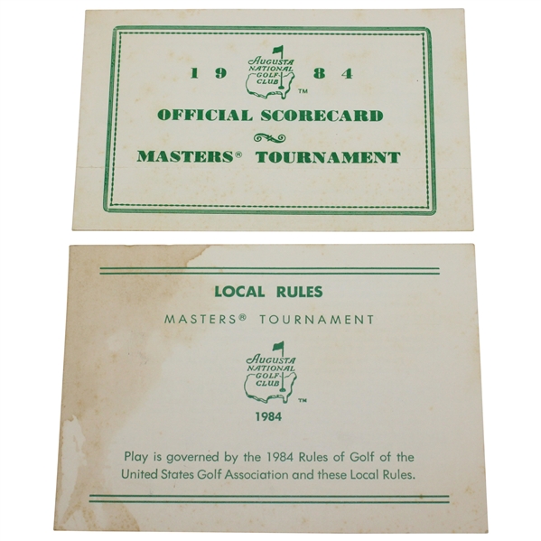 1984 Masters Tournament Official Scorecard & Local Rules Card
