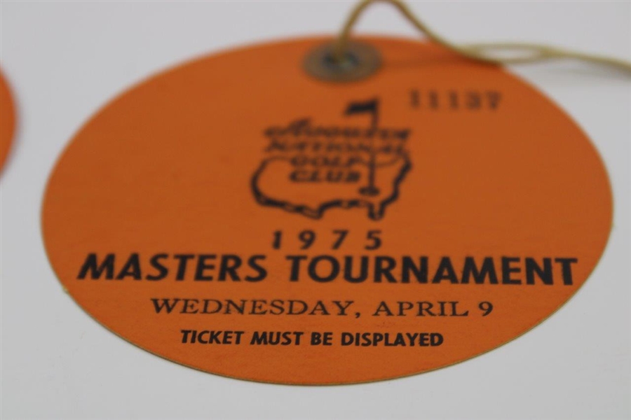 Two (2) 1975 Masters Tournament Wednesday Tickets - Consecutive Numbers
