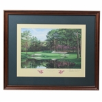 1999 Augusta National Golf Club The 16th Hole "Redbud" Linda Hartough Print - Framed
