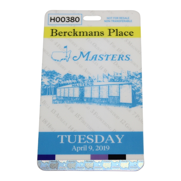 2019 Masters Tournament Berkmans Place Tuesday Ticket #H00380