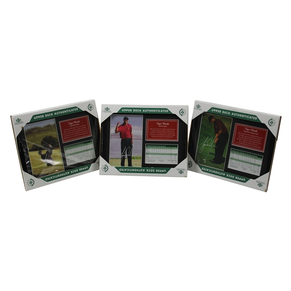 Three (3) Tiger Woods "Slam Collection" Upper Deck Authenticated Displays in Original Package
