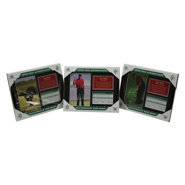 Three (3) Tiger Woods Slam Collection Upper Deck Authenticated Displays in Original Package