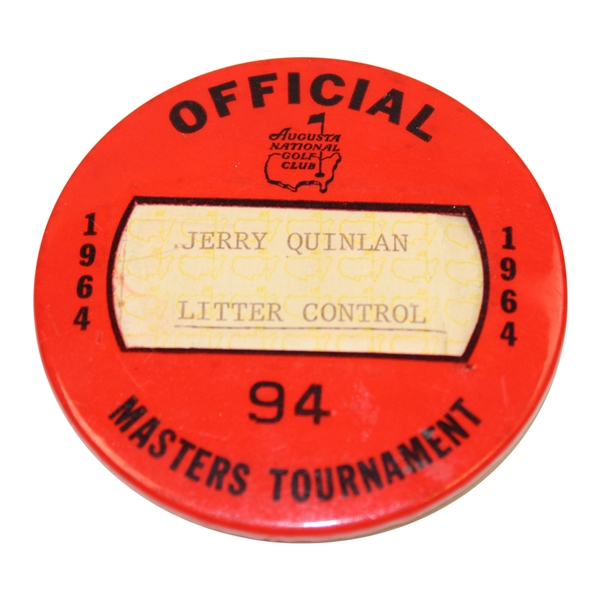 1964 Masters Tournament Official Badge #94 - Jerry Quinlan - Litter Control