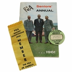1961 PGA Seniors Annual With 1961 Pga Seniors Guest Badge And Member Ribbon