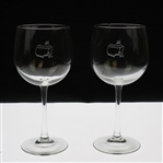 Pair of Classic Masters Tournament Logo Red Wine Stem Glasses - One Has Crack