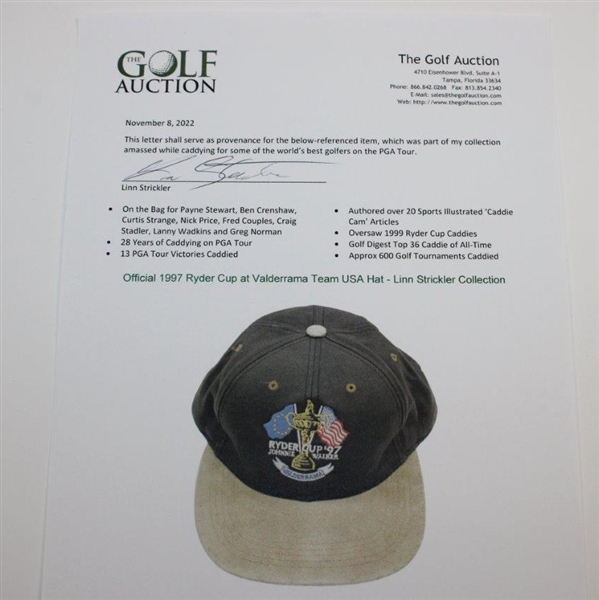 Official 1997 Ryder Cup at Valderrama Team USA Hat - Linn Strickler Collection