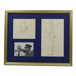 Henry Cotton Signed 1941 Photo Plus Two Original Sketches - Framed JSA ALOA