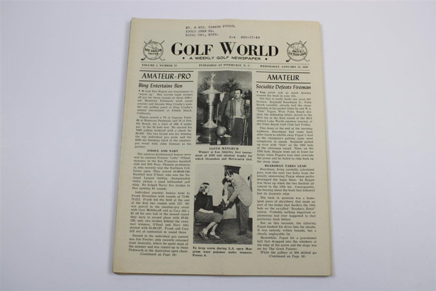 Six (6) 1947-1949 Golf World Magazines:  Jan. 19, Jan. 12, Jan. 26, Feb. 2, Feb. 16 & Feb. 23