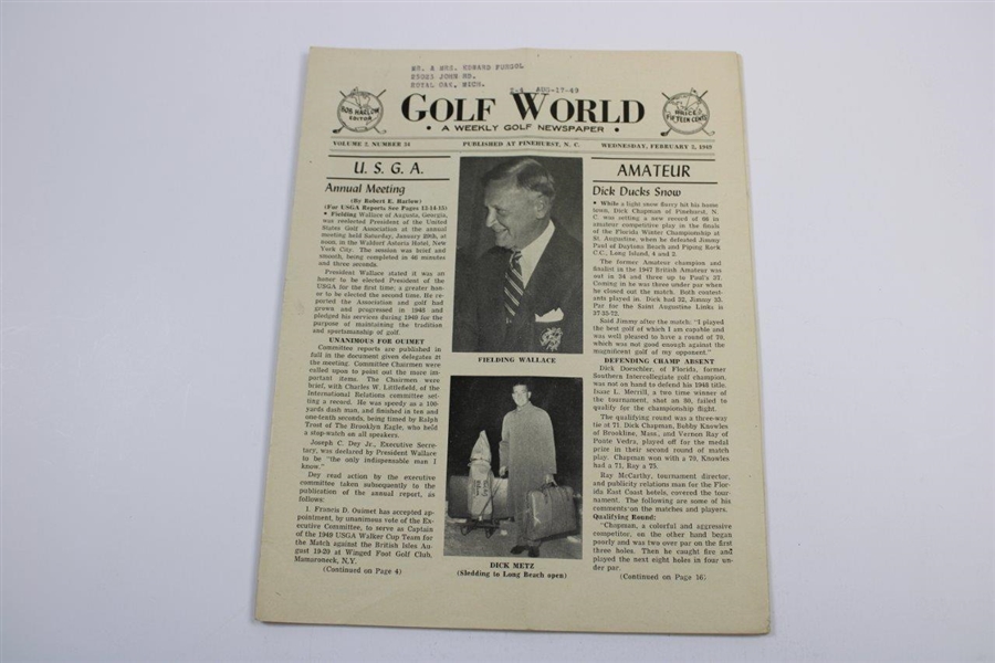 Six (6) 1947-1949 Golf World Magazines:  Jan. 19, Jan. 12, Jan. 26, Feb. 2, Feb. 16 & Feb. 23