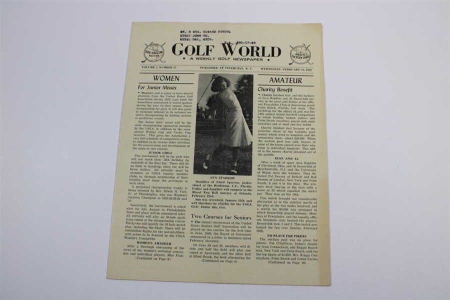 Six (6) 1947-1949 Golf World Magazines:  Jan. 19, Jan. 12, Jan. 26, Feb. 2, Feb. 16 & Feb. 23