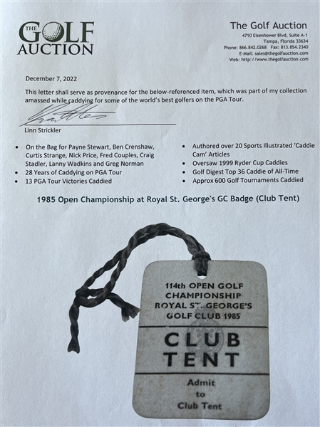 1985 Open Championship at Royal St. George's GC Badge (Club Tent)