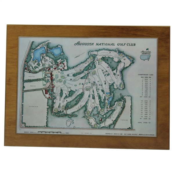 1968 Augusta National Golf Club George Cobb Course Map on Wooden Plaque Contestant Gift
