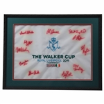 2019 US Team at Royal Liverpool Signed Walker Cup Embroidered Flag - Framed JSA ALOA