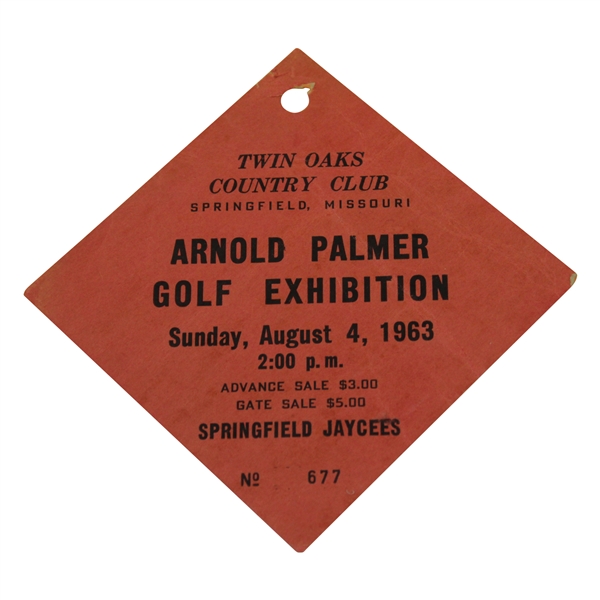 1963 Arnold Palmer Exhibition at Twin Oaks Country Club Ticket #677