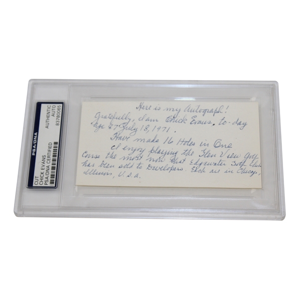 Chick Evans Signed 3x5 Slabbed Card with Inscription Here is my autograph… PSA #83780065