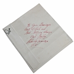 Rare Roberto de Vicenzo & Bob Goalby Signed Champs Dinner Napkin with 65 Notation JSA ALOA